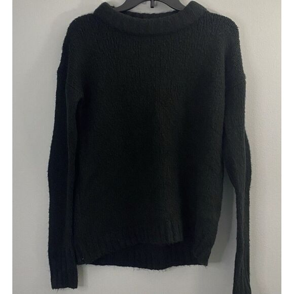 John + Jenn Sweater Womens Small S Black Pullover Acrylic Wool Blend Elbow Patch - Picture 1 of 5